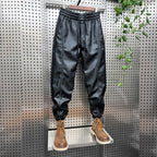 Thickened PU Stitching Small-leg Leather Pants