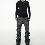 Glitter-coated Slim-fit Stacked Denim Flared Pants