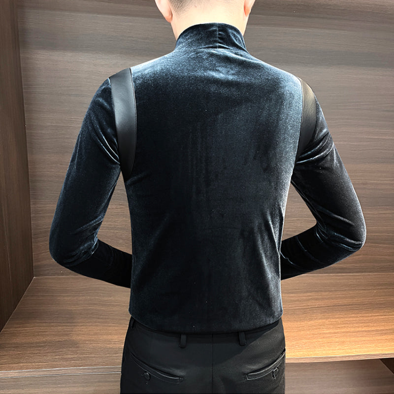 Gold Velvet Patchwork Bottoming Shirt