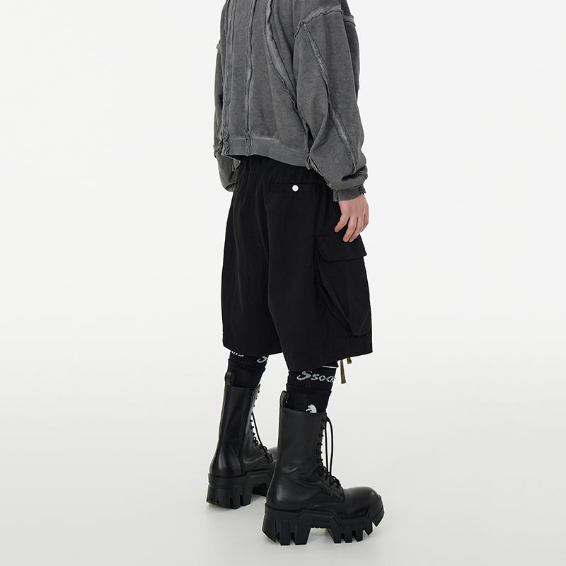 Dark Drawstring Cargo Pocket Three-dimensional Loose Shorts