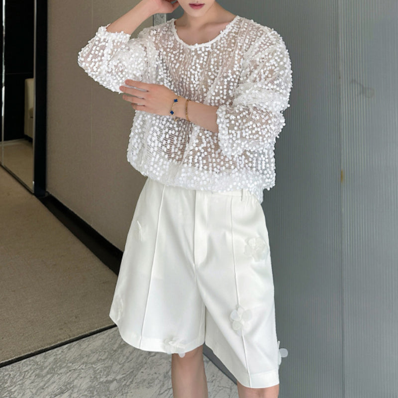 Hollow Sequin Mesh Pullover T-shirt