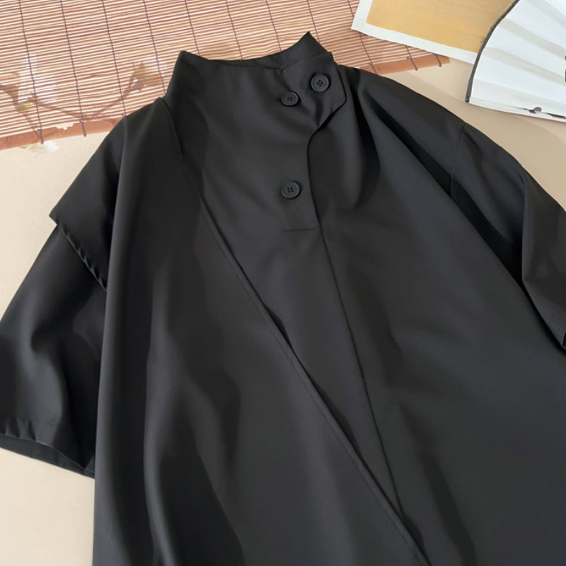 Ice Silk Retro Irregular Loose Short-sleeved Shirt