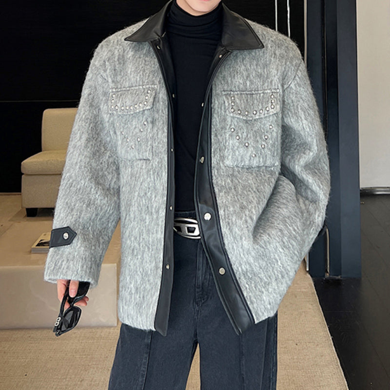 Studded Vintage Contrast Patchwork Woolen Jacket