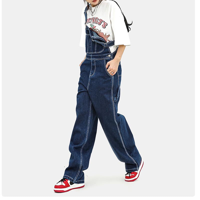 Retro Distressed Loose Overalls