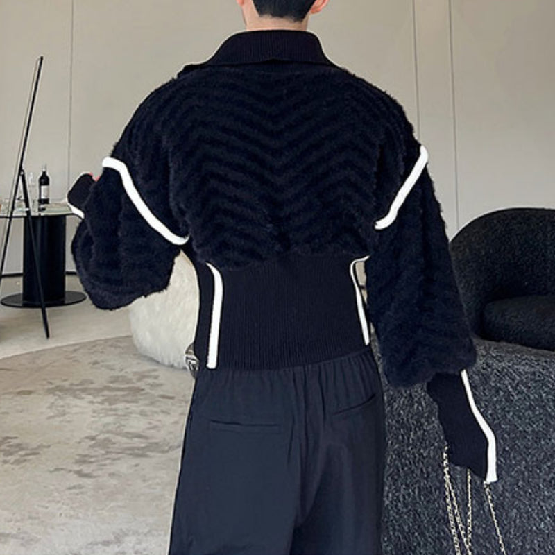 Striped Winter Large Lapel Sweater Jacket