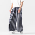 Vintage Striped Linen Thin Loose Wide Leg Culottes