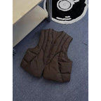 Collarless Zipper Solid Color Vest Jacket