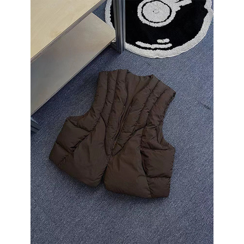 Collarless Zipper Solid Color Vest Jacket
