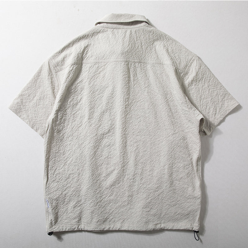 Textured Japanese Style Lapel Polo Shirt