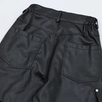 Vintage Multi-Pocket Shiny Leather Loose Wide-Leg Casual Pants