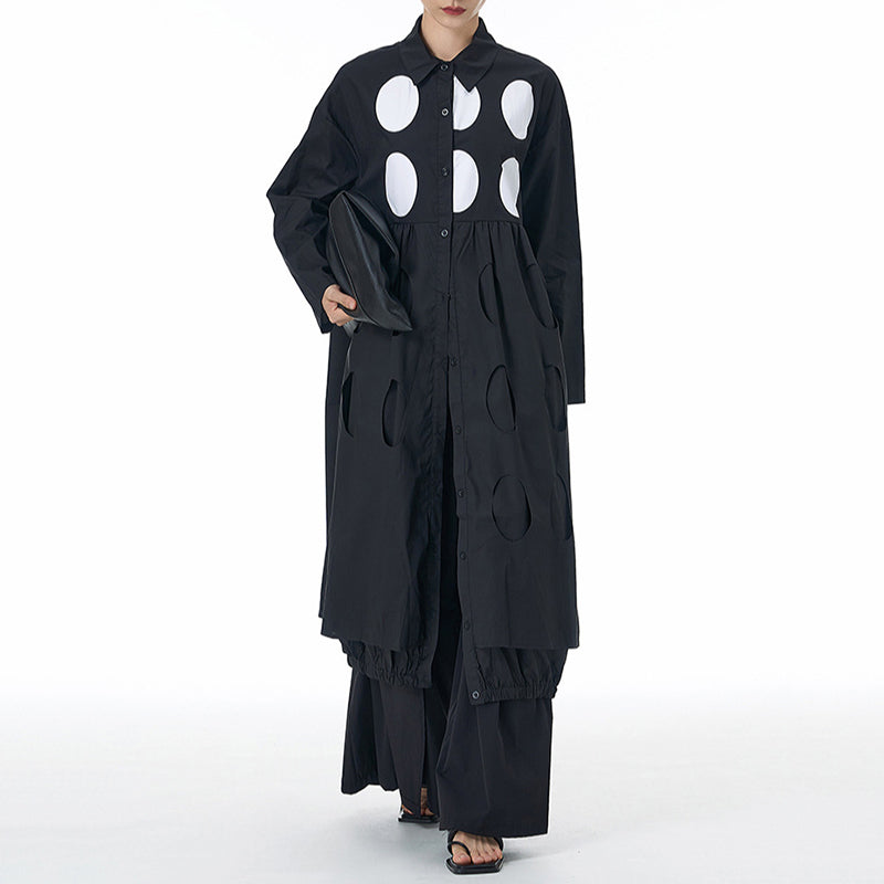 Loose Lapel Polka Dot Long Shirt Jacket
