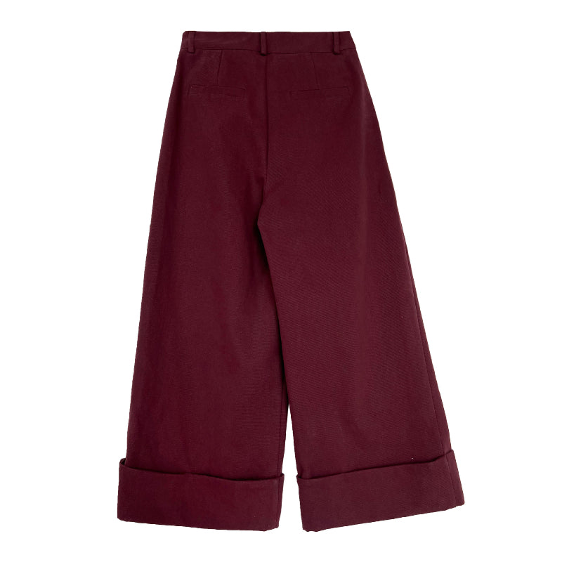 Cuffed Wide-leg Cotton High-rise Straight-leg Trousers
