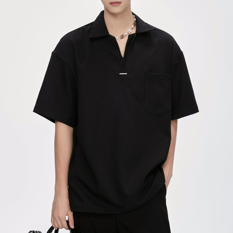 Fake Two-piece American Polo Collar Loose T-shirt