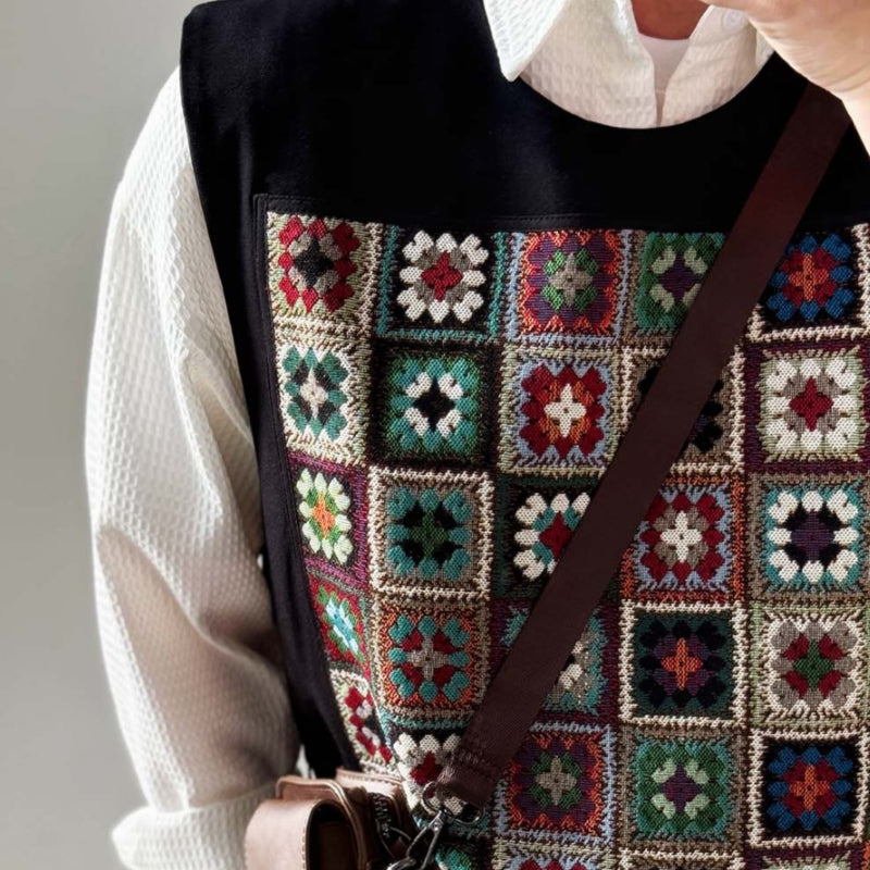 【Weaving Kaleidoscope】Loose Patchwork Pullover Vest
