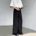 Loose Metal Buckle Bamboo Pattern Casual Wide-leg Straight Pants