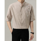 Loose Stand Collar Embroidered Shirt