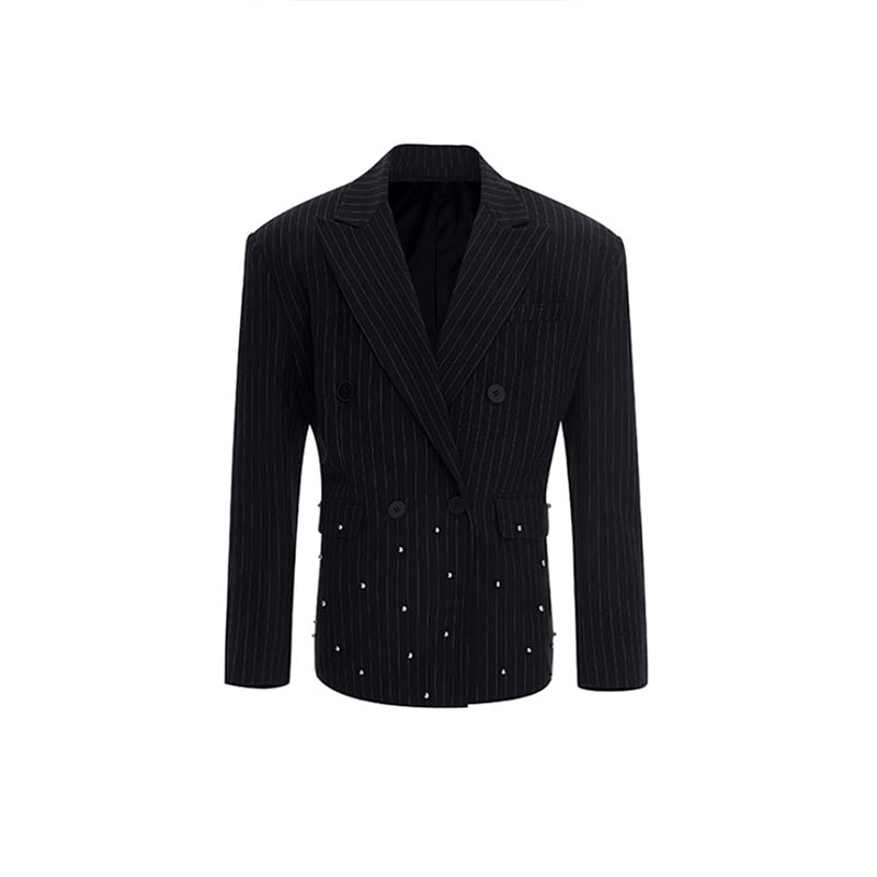 Striped Loose Double-breasted Suit Jacket