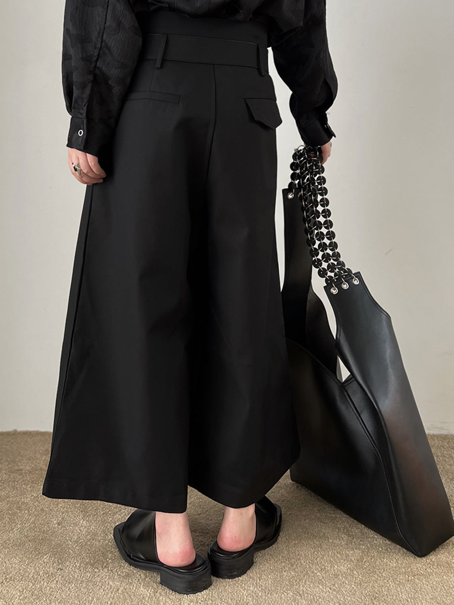 Dark Belt Cropped Wide Leg Pants