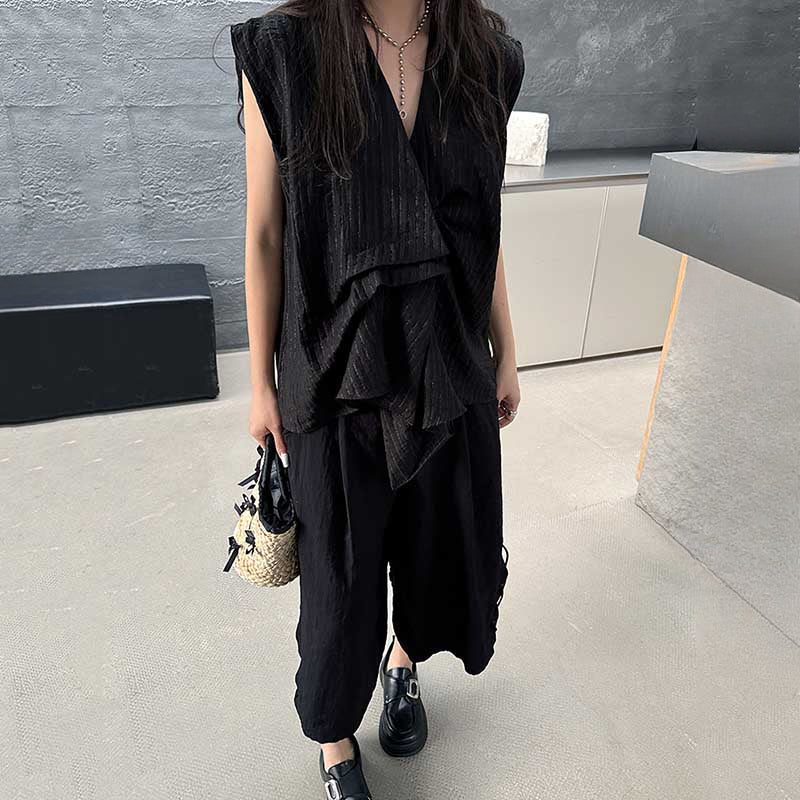 Pleated Loose Irregular Sleeveless Shirt Vest