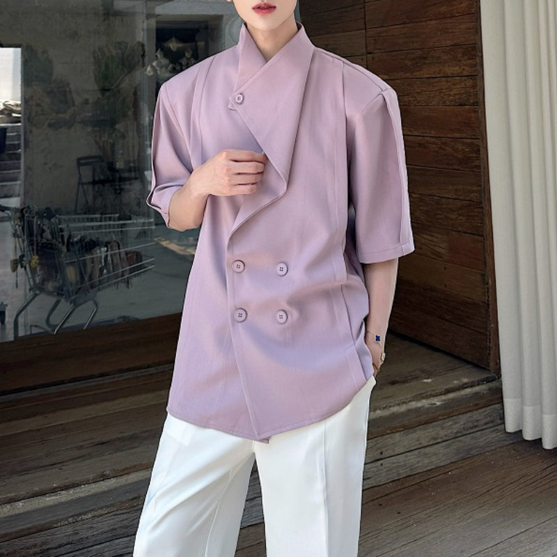 Summer Stacked Collar Shoulder Pad Shirt