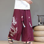 Dragon Pattern Straight Wide-leg Pants