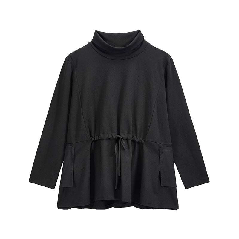 Loose Drawstring Waist Long Sleeve Shirt