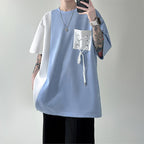 Drawstring Pockets Paneled Short Sleeves Tops