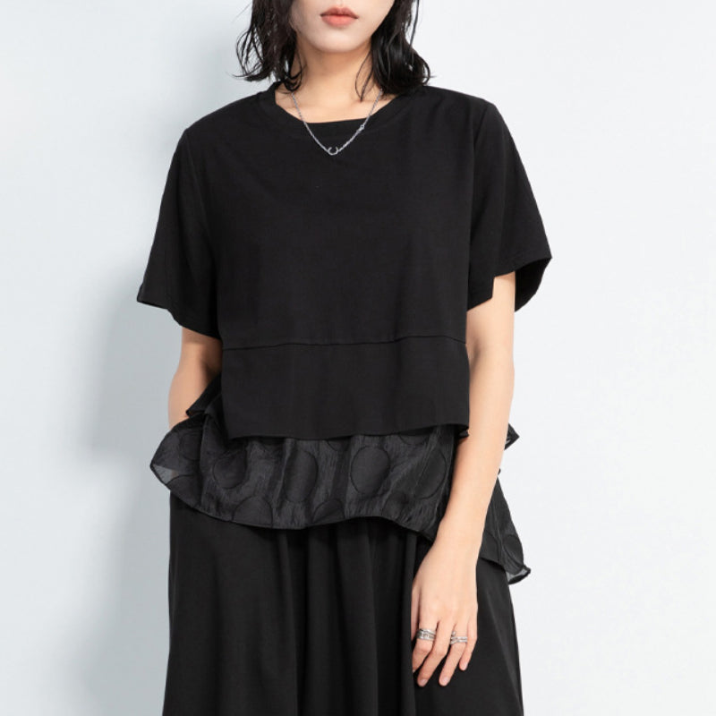 Irregular Pullover Stitching Babydoll Shirt