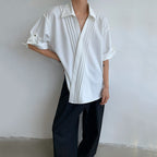Pleated V-Neck Casual Mid-Length Sleeve Shirt