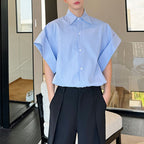 Blue Loose Casual Shirt with Wide Sleeves