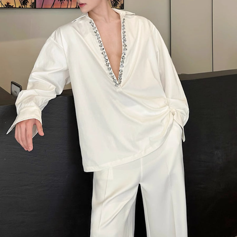 V-neck Sequined Silhouette Shirt