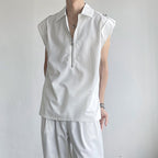 Solid Sleeveless Half Zip Lapel Tank Top