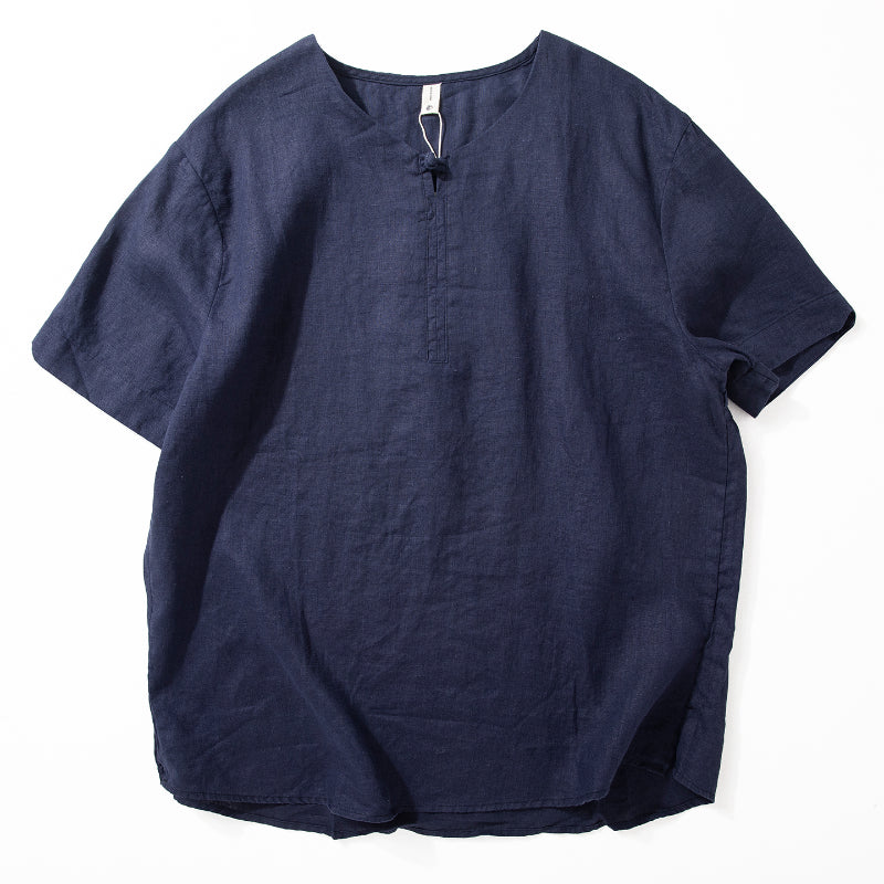 Button Loose Casual Round Neck T-shirt