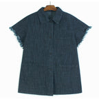 Square Neck Raw Edge Denim Vest Patchwork Jeans Two-Piece Set