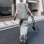 Japanese Retro Stand Collar Vest Wide Leg Loose Trousers Two-piece Set