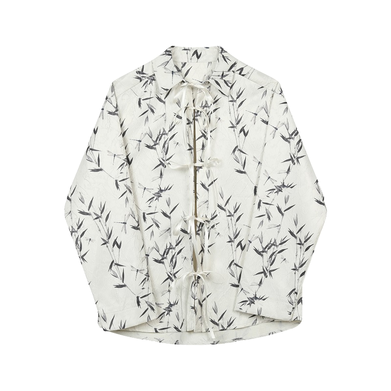 Casual Jacquard Lapel Button-down Long-sleeved Loose Shirt