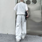 Stand-up Collar Drape T-shirt Casual Wide-leg Trousers Two-piece Suit