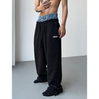 Fake Two-piece Cuffed Denim Loose Sweatpants