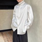 Handmade Rhinestone Sequined Satin Draped Shirt