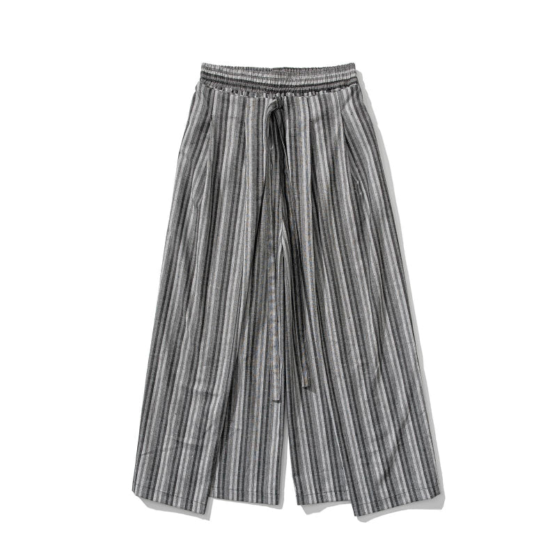 Vintage Striped Linen Thin Loose Wide Leg Culottes