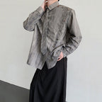 Metal Chain Tie Padded Shoulder Patchwork Shirt
