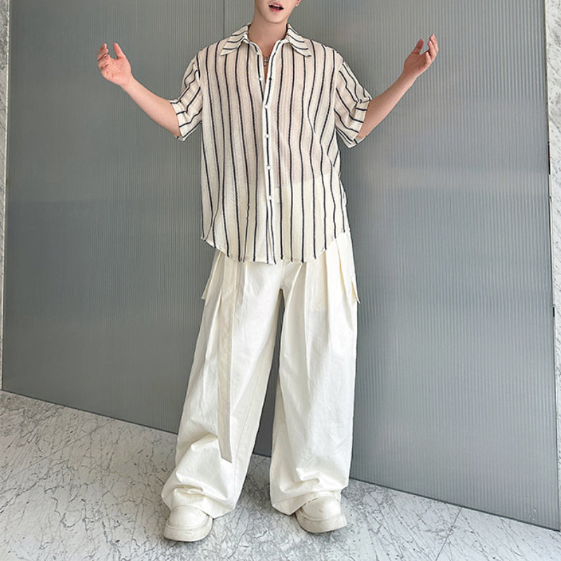 Striped Contrast Cutout Drape Shirt