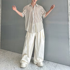 Striped Contrast Cutout Drape Shirt