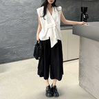 Pleated Loose Irregular Sleeveless Shirt Vest