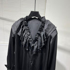 Vintage French Ruffle Collar V-neck Shirt