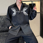 Black Shirt with Eagle Wings Print and Elastic Cuffs