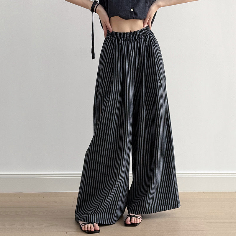 Striped Straight High Waist Loose Wide Leg Pants