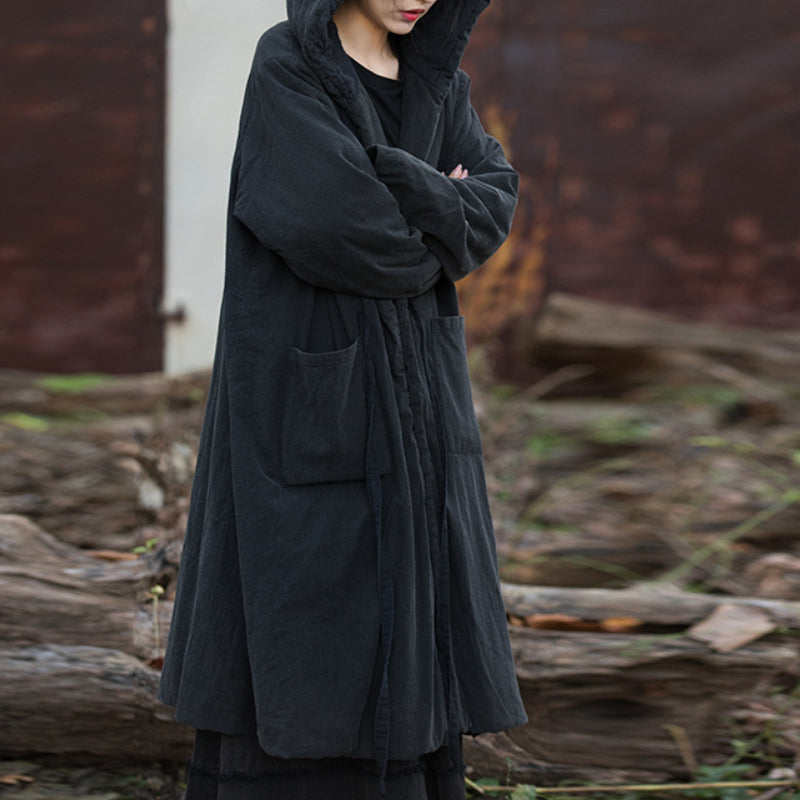 Thickened Warm Hooded Mid-length Cotton Coat