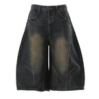 Retro Loose Scimitar Denim Cropped Trousers