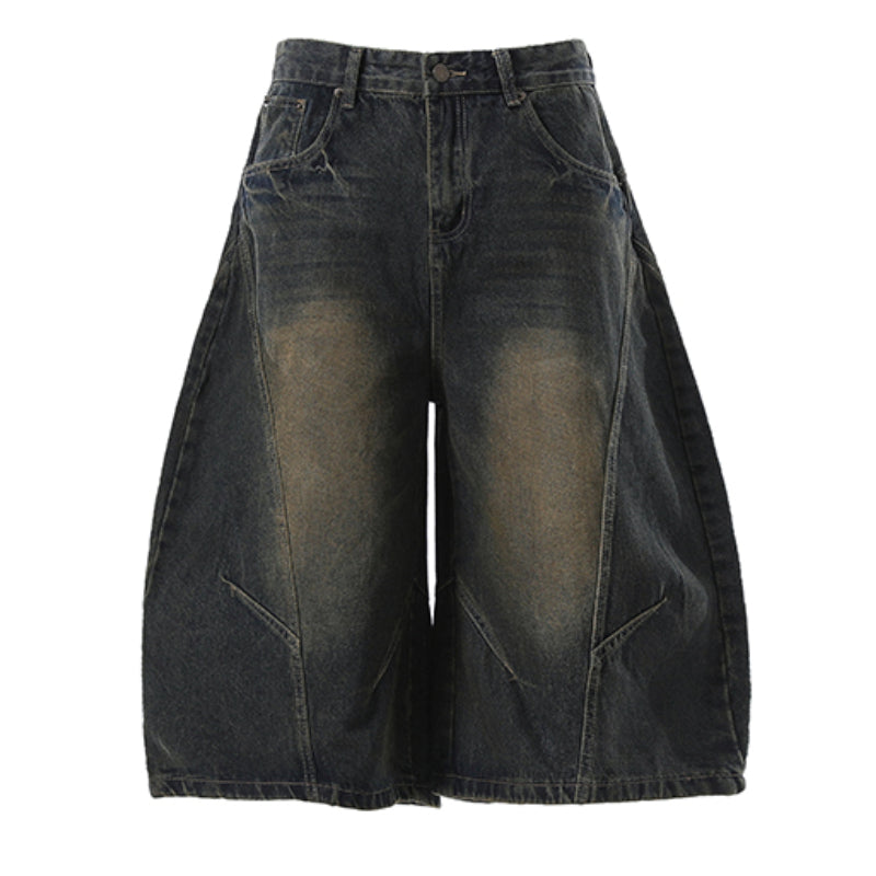 Retro Loose Scimitar Denim Cropped Trousers